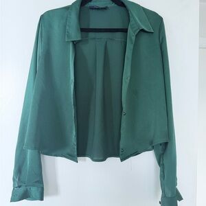 Women's Forest Green Open Front Cropped Blouse